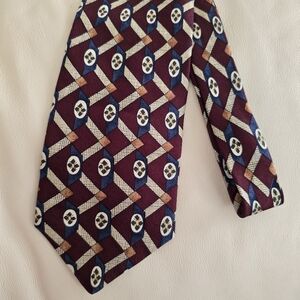 LT Designs Burgundy Blue Silk Necktie Tie
